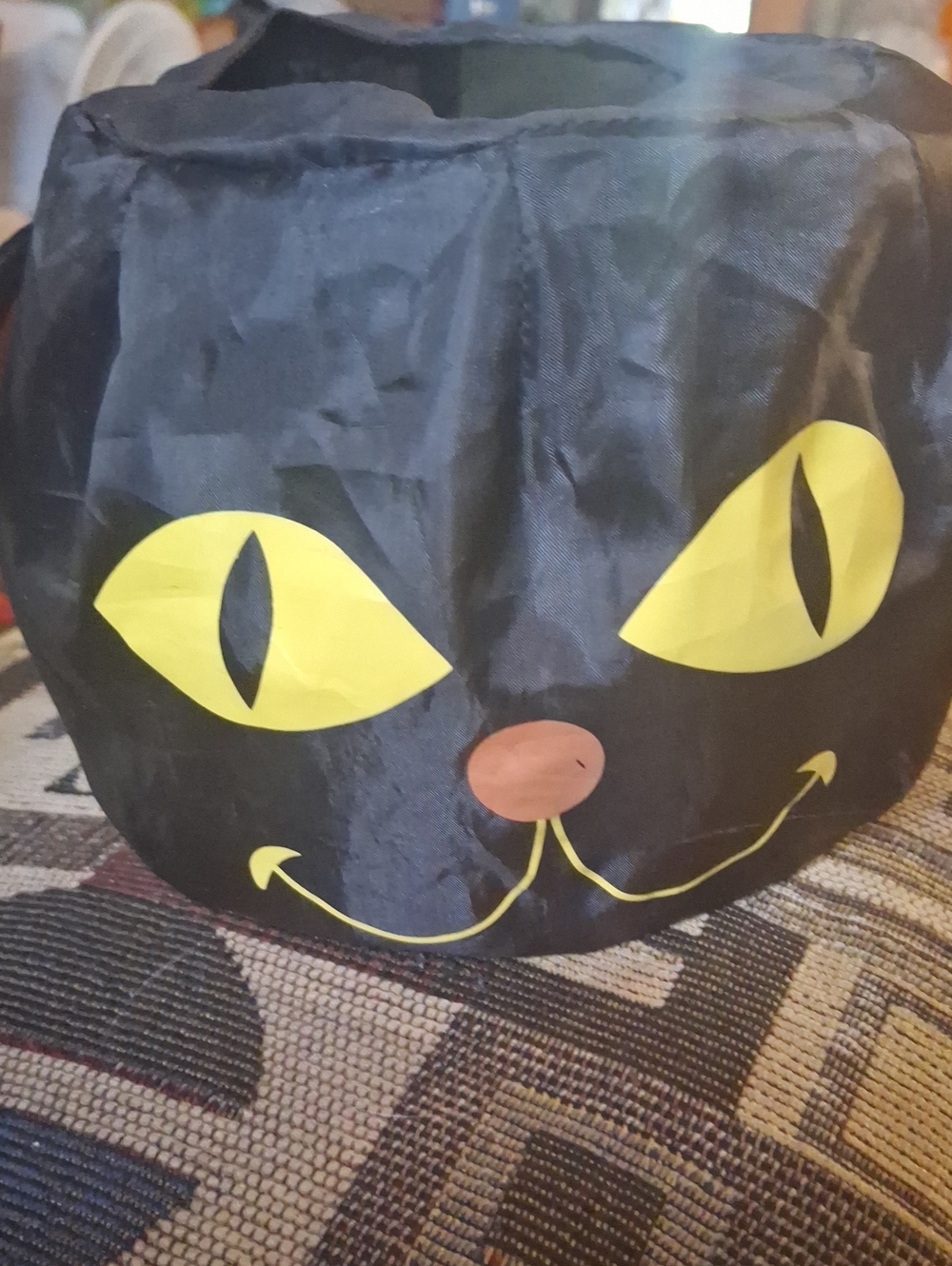 Gemmy Black Cat Halloween Treat Pouch with Yellow Eyes Vintage